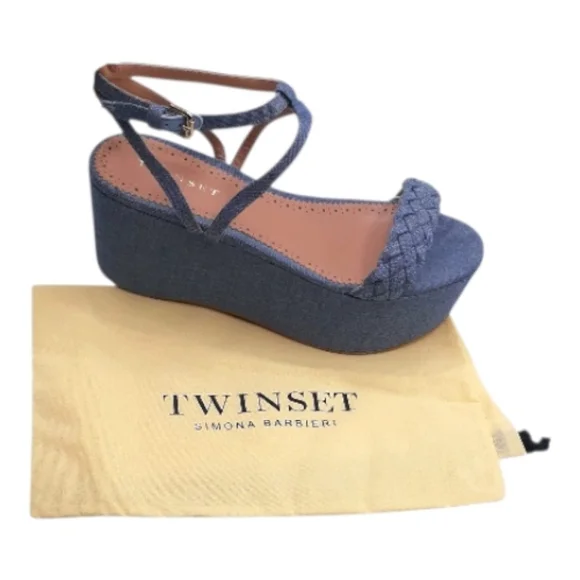 Twin-set Blue Denim Strappy Platform Sandals Size 10 - Picture 7 of 8